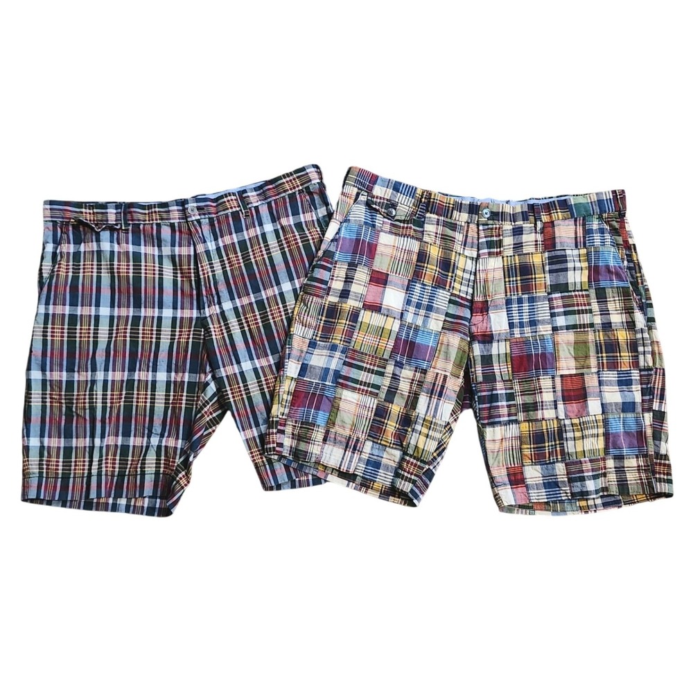 LOT OF 2 Polo Ralph Lauren India‎ Madras Plaid Patchwork Shorts Mens Size 38